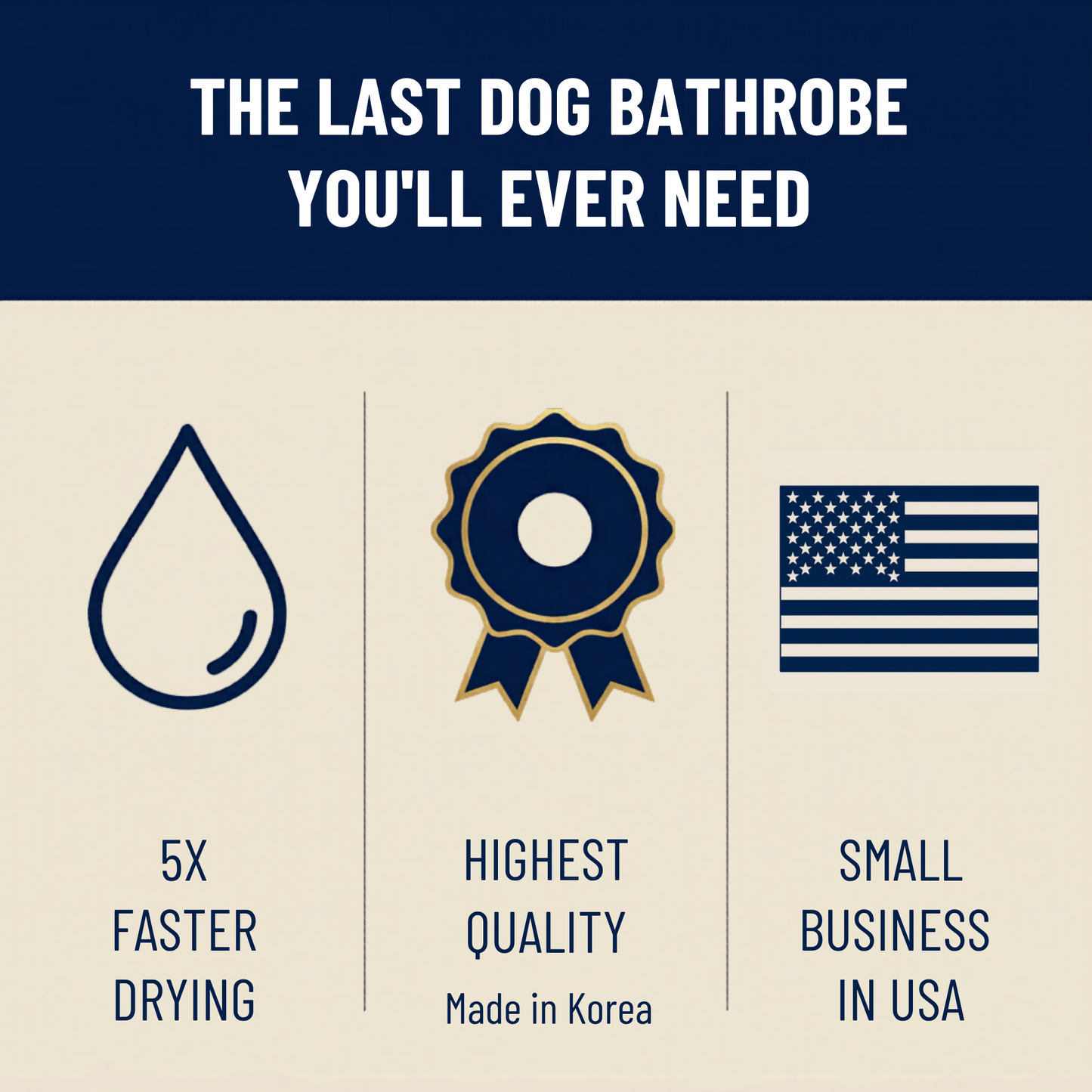 Derpy Chappy microfiber dog bathrobe features – 5x faster drying, highest quality made in Korea, woman-owned small US business
