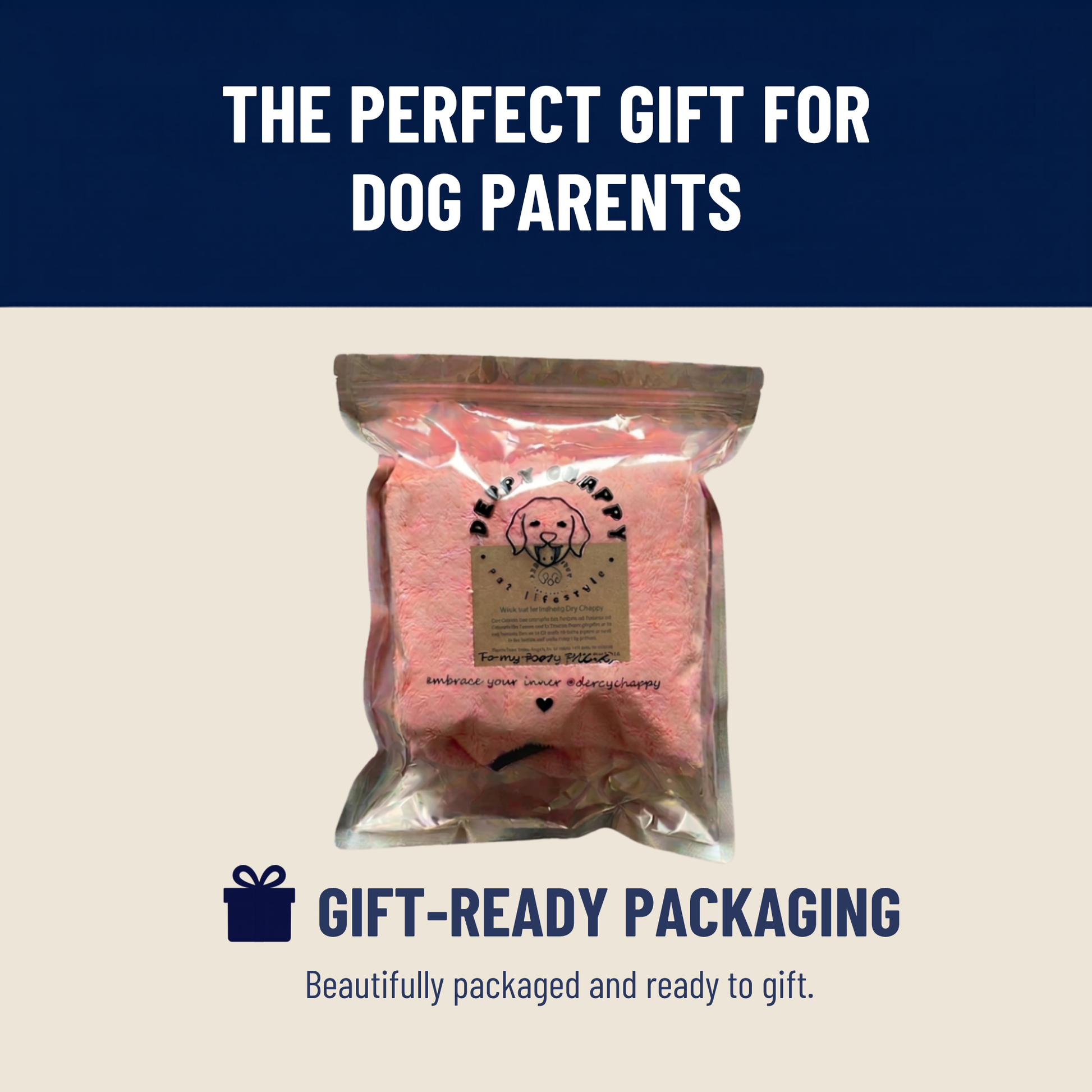 Derpy Chappy premium dog bathrobe in gift-ready packaging – the perfect gift for dog parents
